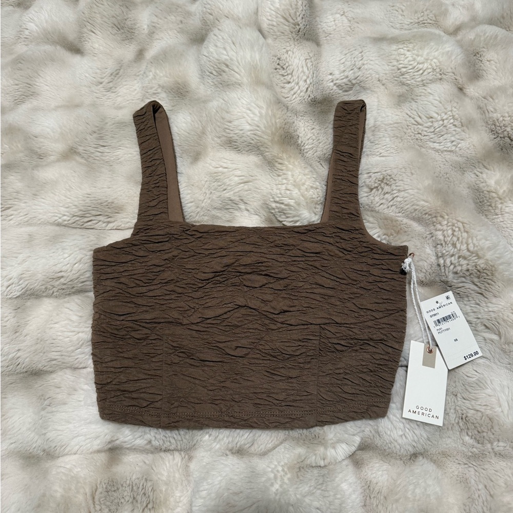 Good American Light Brown Textured Crop Top, Size XS, NWT